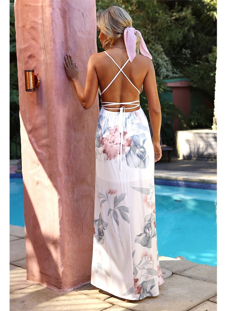 FFLMYUHULIU Strap Floral Backless Dress