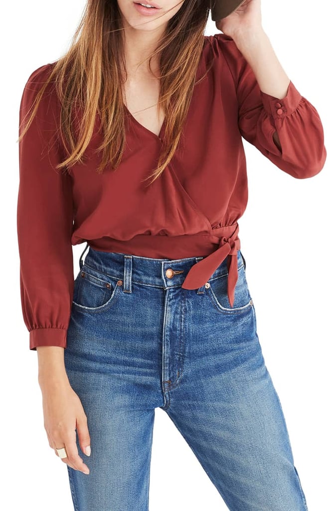 pink silk wrap top