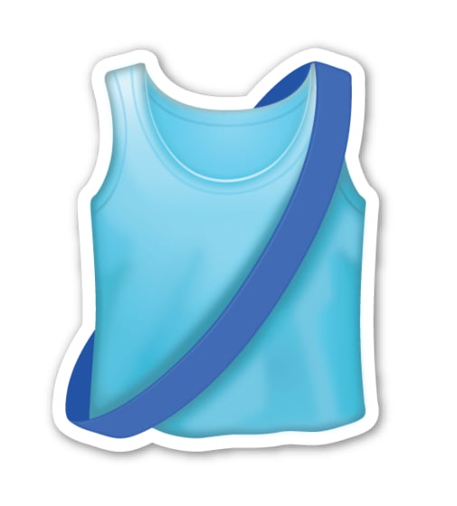Interpretation: "I just ran a marathon." Or, "I'm an athletic beauty queen."
Name + meaning: Running Shirt With Sash. A singlet or running shirt, with a sash *for some reason.
Also known as: Singlet emoji; running shirt emoji
*So we still don't know for sure.