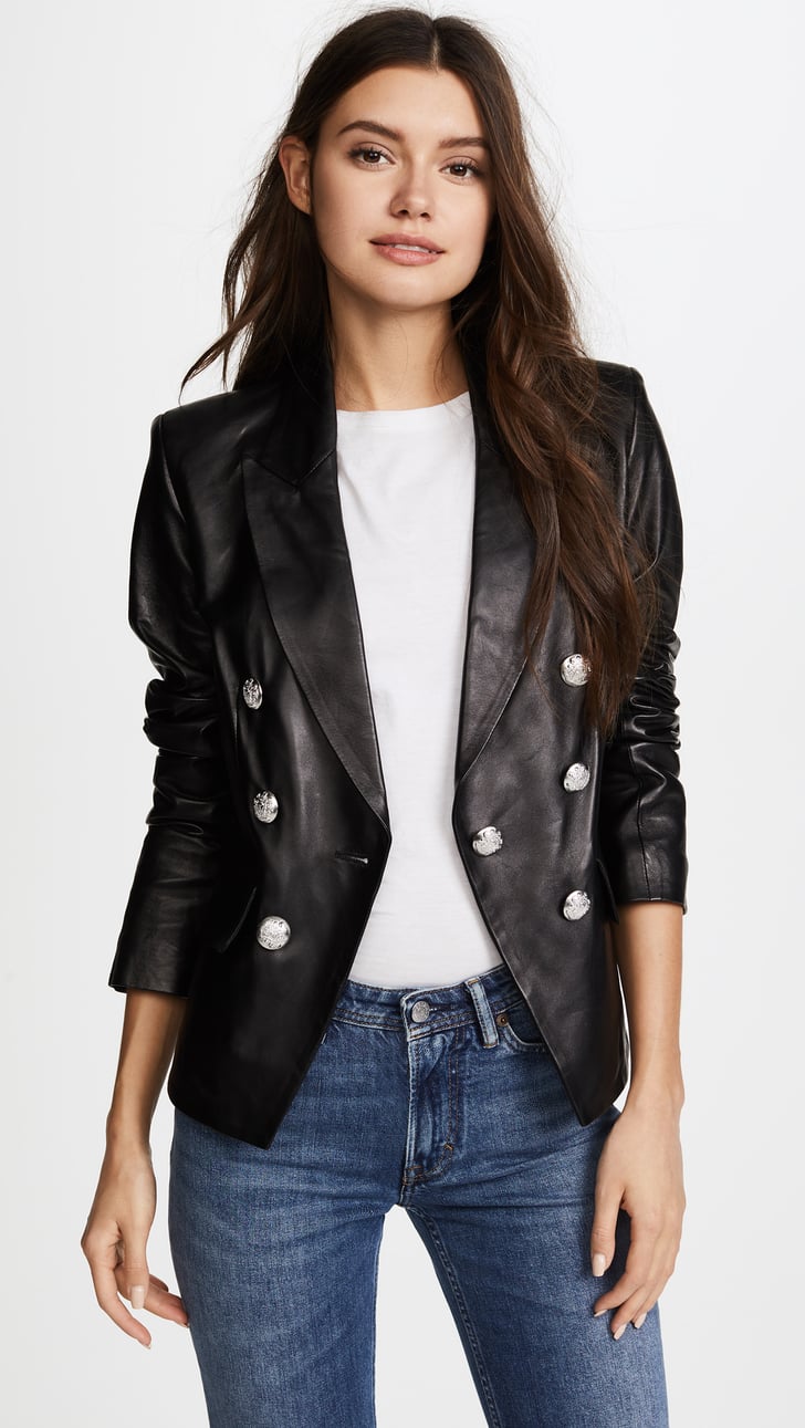 Veronica Beard Cooke Leather Jacket | Hailey Baldwin Black Leather ...