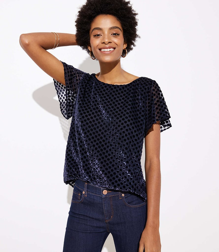 Loft Velvet Dot Flared Sleeve Top