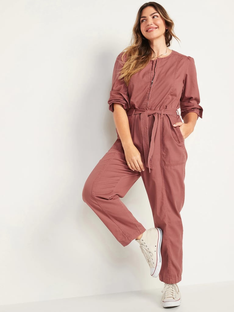 Old Navy Long-Sleeve Zip-Front Cropped Utility Jumpsuit