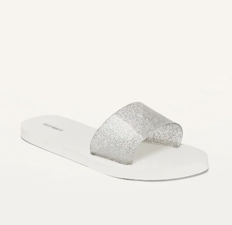 Old Navy Plant-Based Jelly Slide Flip-Flop Sandals in White Glitter