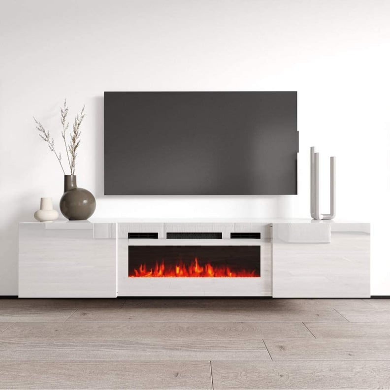 A Floating TV Stand With a Fireplace: Meble Furniture Cali Wall Mounted Electric Fireplace TV Stand