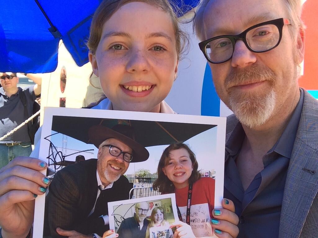 "Adam Savage tweeted this cool photo. 'This is the awesome Silvia. She's come to Maker Faire and taken a photo with me holding last year's pic for 5 years!'"
Source: Reddit user Randyy1 via Imgur