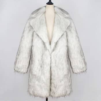White Mink Fur Coat with Fox Tuxedo Front