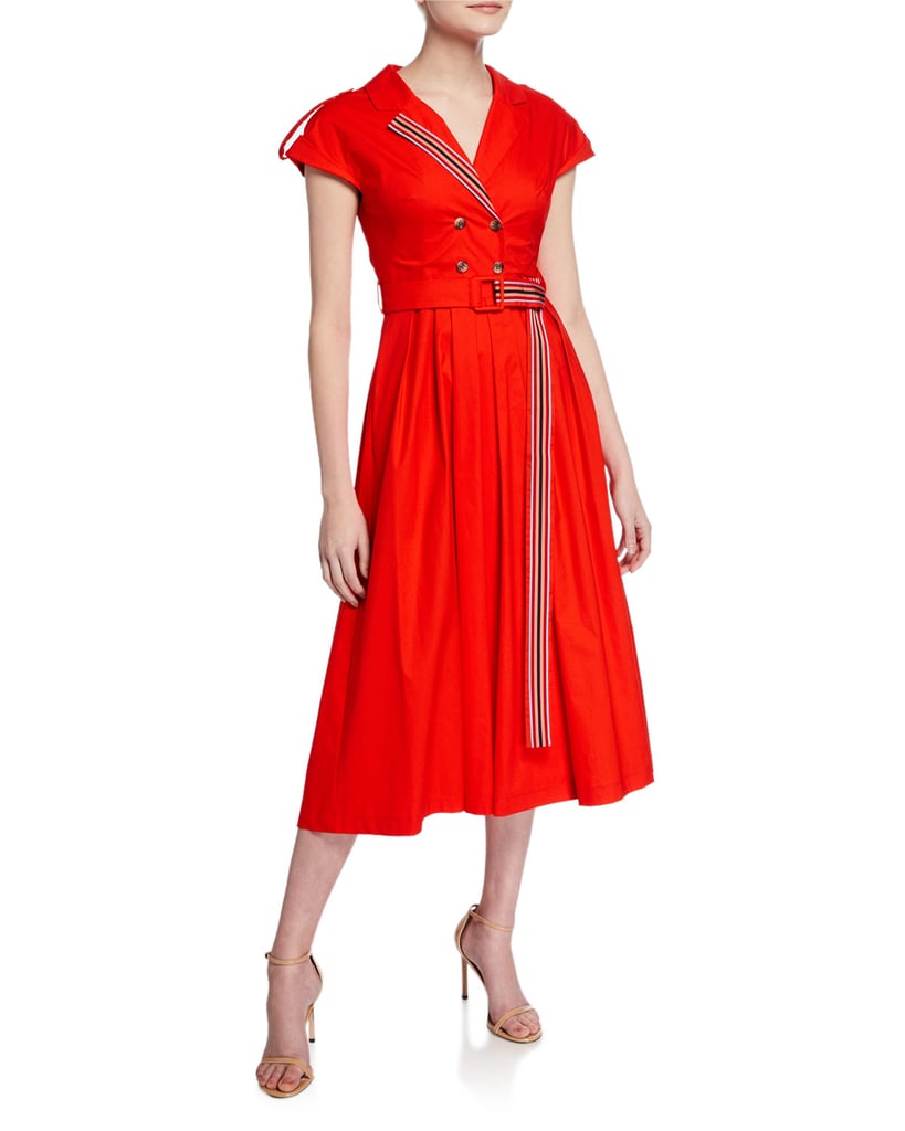 Lela Rose Ribbon-Trim Double-Breasted Midi Shirtdress