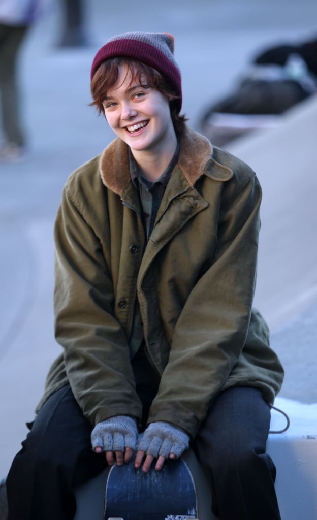 On Monday, Elle Fanning filmed on the NYC set of Three Generations.