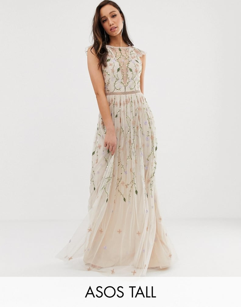 Asos design maxi dress with cape sleeve in embroidered mesh outlet