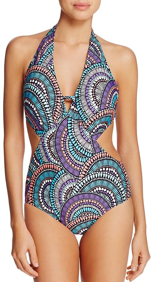 Laundry by Shelli Segal Fan Print Halter Monokini One Piece Swimsuit ($130)