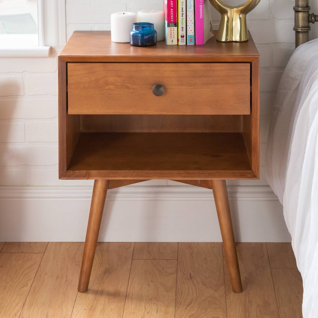 A Bedroom Nightstand: Saracina Home Greenberg Mid-Century Modern Multi-Storage Solid Wood Nightstand