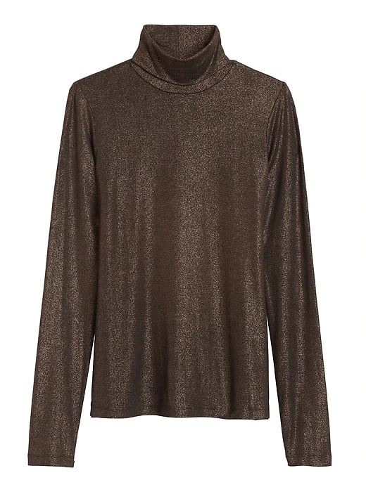 Metallic Soft Stretch Turtleneck T-Shirt