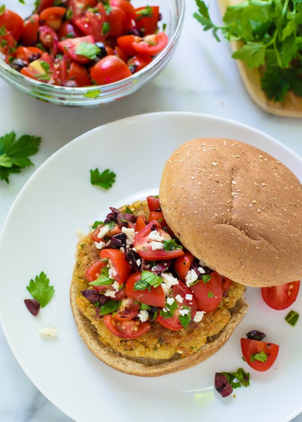 Mediterranean Quinoa Burgers With Tomatoes and Olives