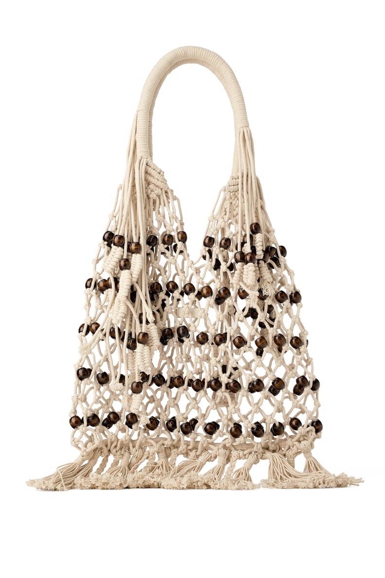 Zara Studio Woven Shopper With Wooden Beads