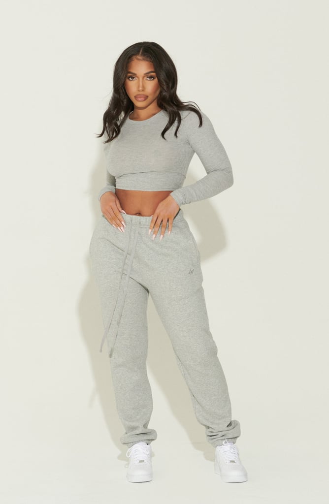 Naked Wardrobe x Lori Harvey Crewneck Long Sleeve Rib Crop Top