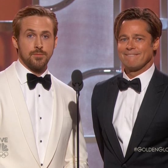 Ryan Gosling and Brad Pitt presenting at the Golden Globes