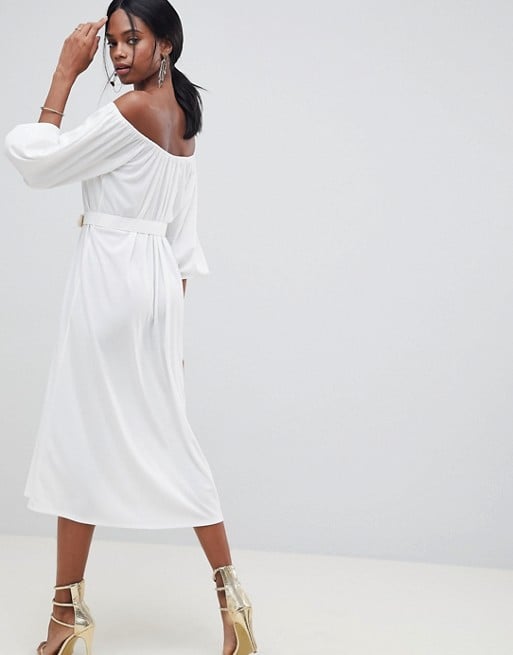 White midi dress with belt Clearance