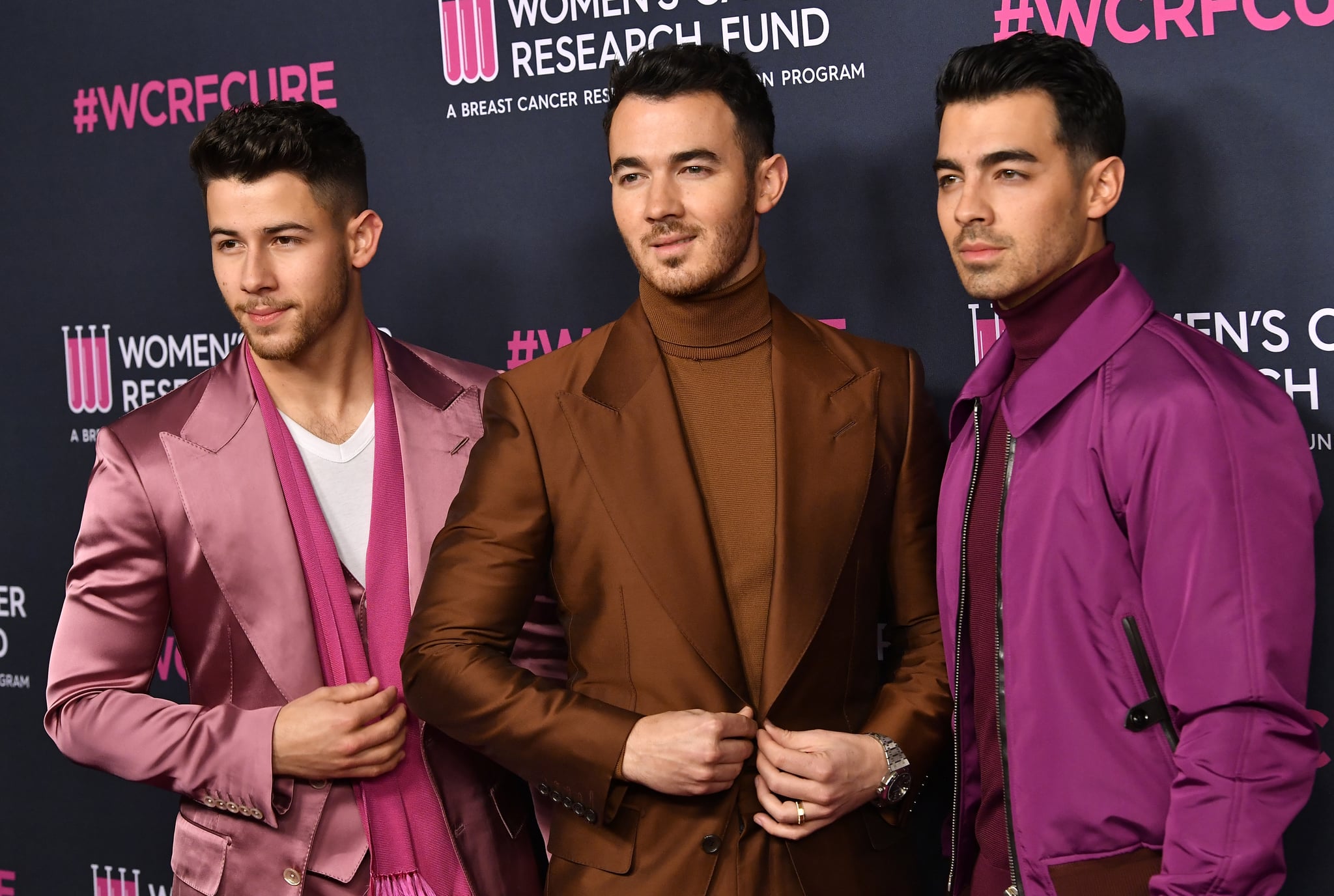 BEVERLY HILLS, CALIFORNIA - FEBRUARY 27: (L-R) Nick Jonas, Kevin Jonas, and Joe Jonas of Jonas Brothers attend The Women's Cancer Research Fund's An Unforgettable Evening 2020 at Beverly Wilshire, A Four Seasons Hotel on February 27, 2020 in Beverly Hills, California. (Photo by Frazer Harrison/Getty Images)