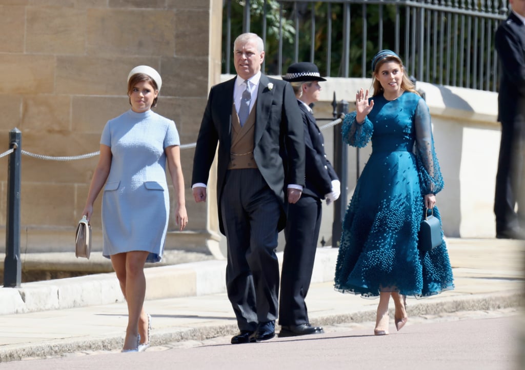 Attending the wedding of Prince Harry and Meghan Markle in 2018 with her sister, Princess Eugenie, and her dad, Prince Andrew.