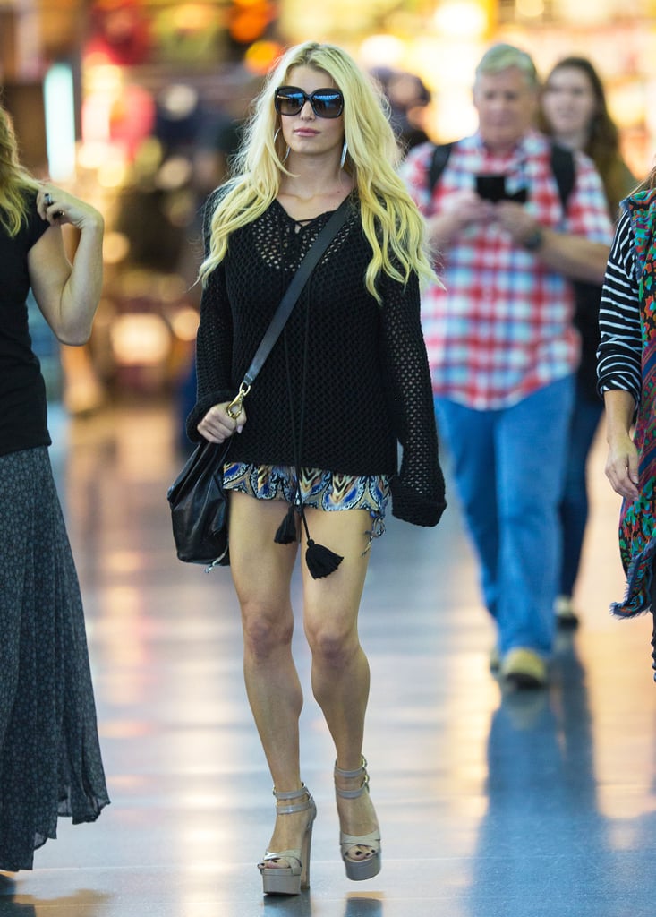 Jessica Simpson's sexy stems were on display at the JFK airport on Tuesday.