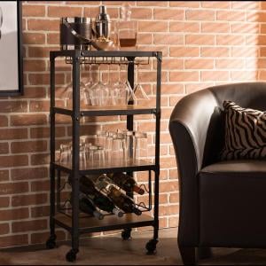 Baxton Studio's Swanson Medium Brown Wine Cart With Wine Glass Storage