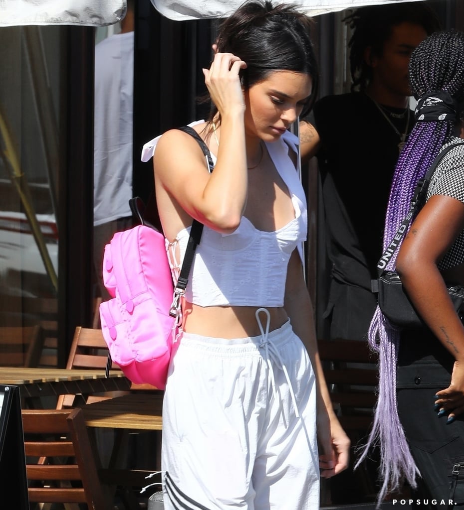 Kendall Jenner's White Crop Top and Adidas Track Pants