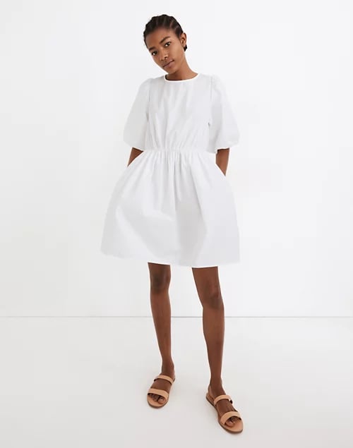 Madewell Poplin Crewneck Bubble-Sleeve Mini Dress