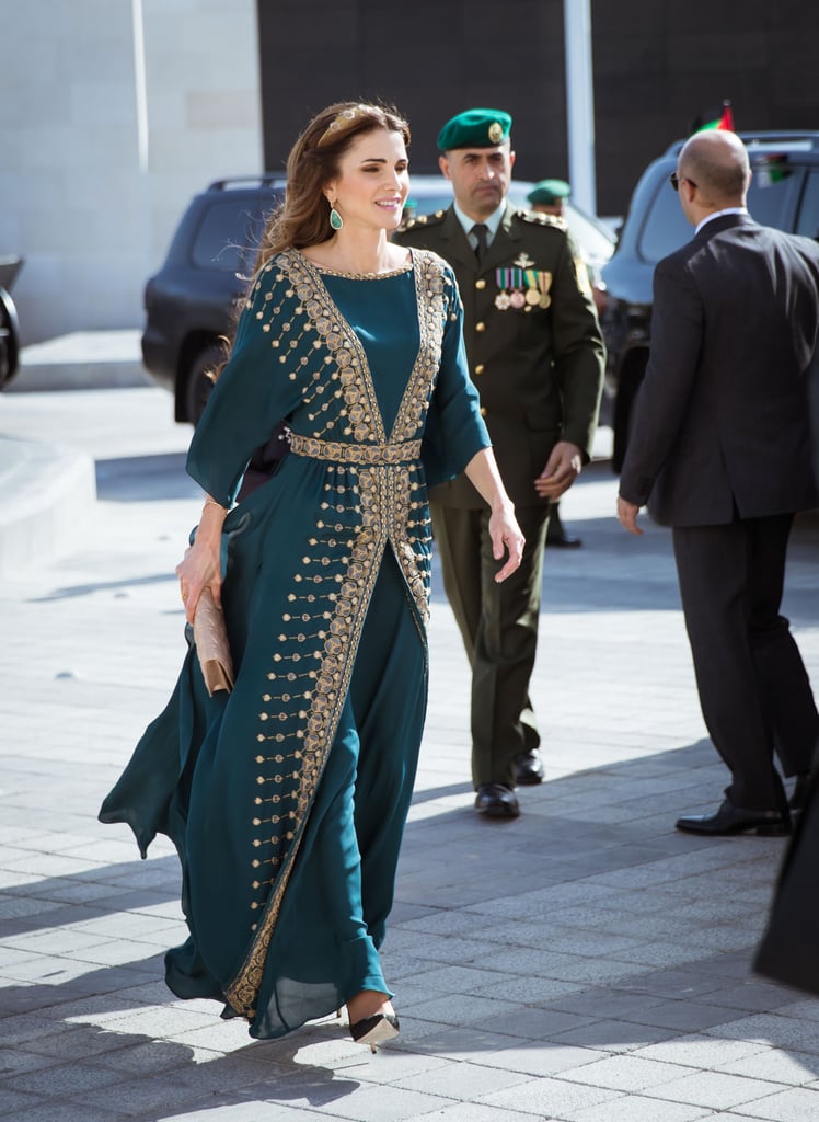 Queen Rania Teal Dress at Great Arab Revolt Celebration 2016
