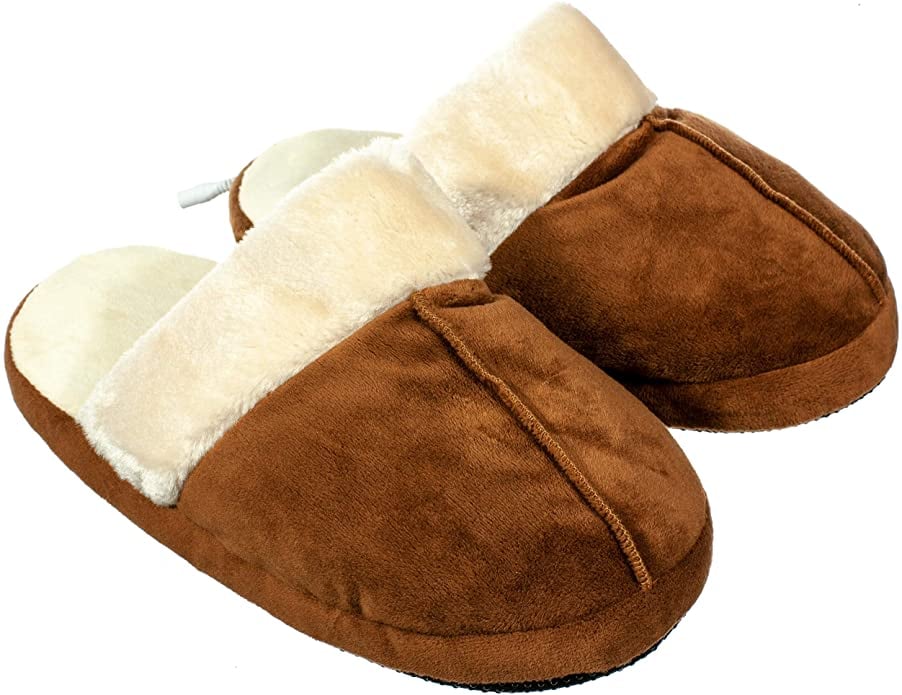 A Classic Soft Slide: Calming Covers Brown Plush USB Heated Slippers