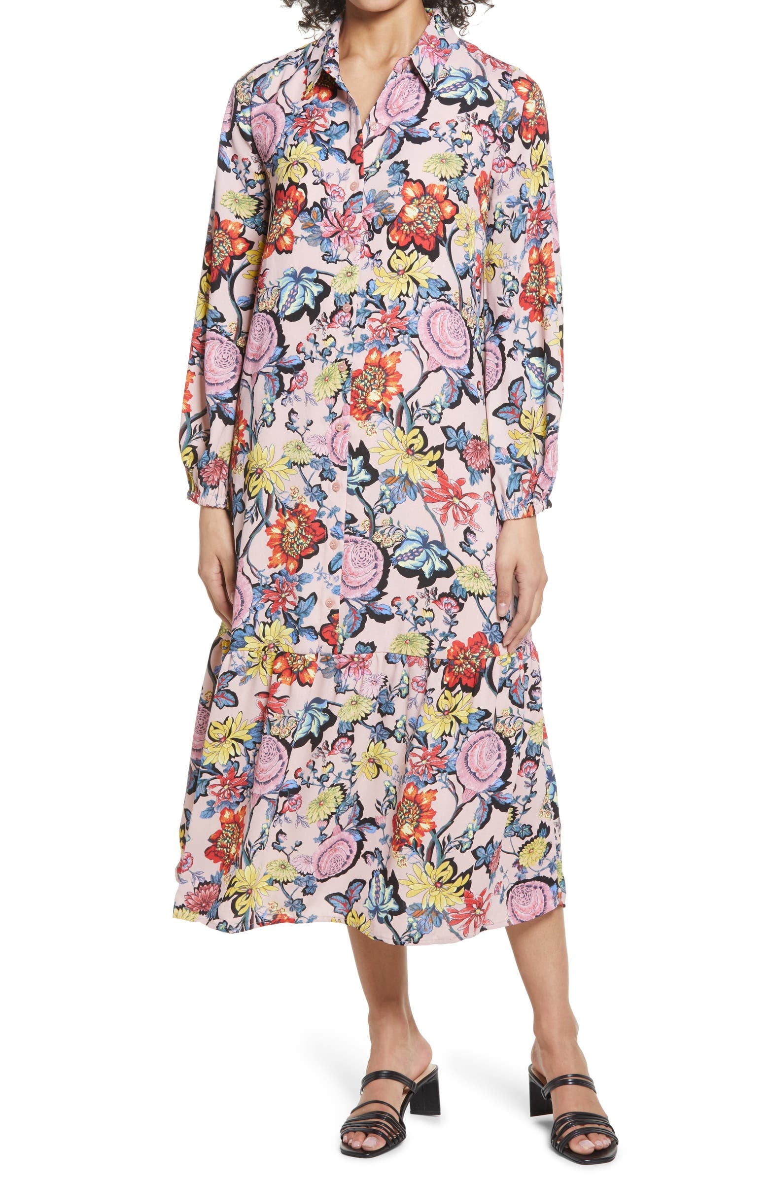 Halogen long sales sleeve midi shirtdress