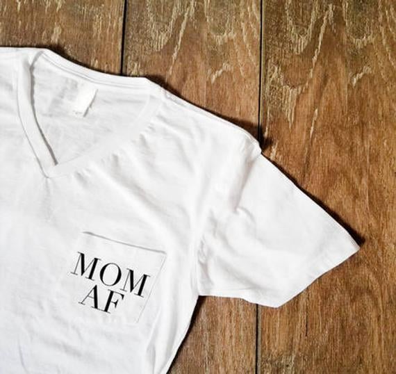 Mom AF Pocket V-Neck Tee Shirt