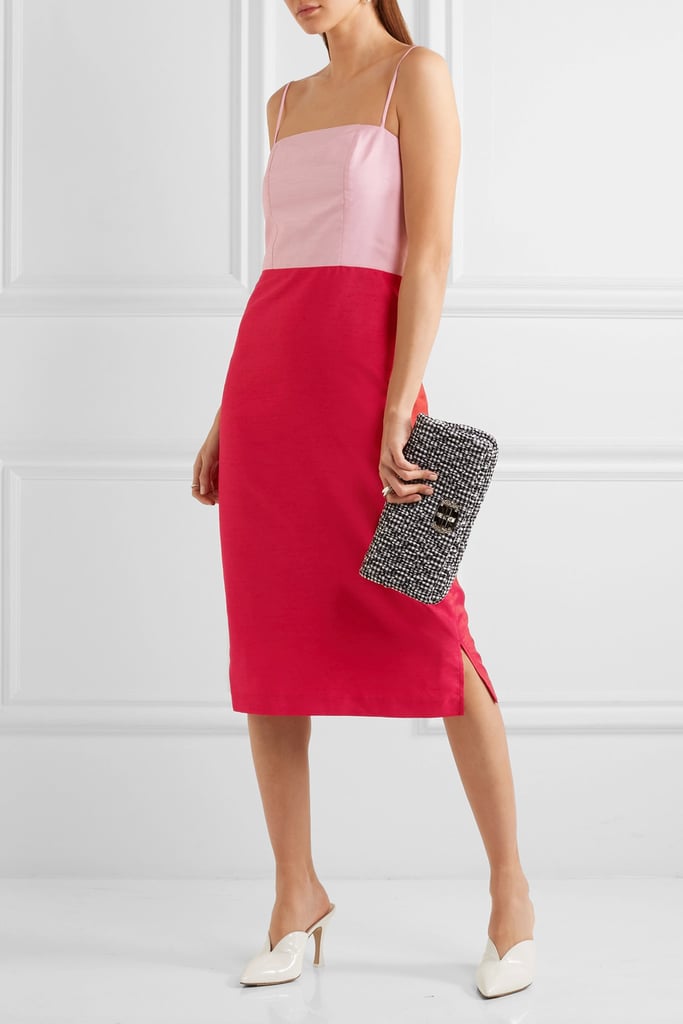 A bright color-blocked sheath like this Staud Enzo Two-Tone Shantung Dress ($315) packs just the right amount of punch.