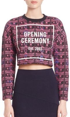 Opening Ceremony Money-Print Cropped Sweatshirt