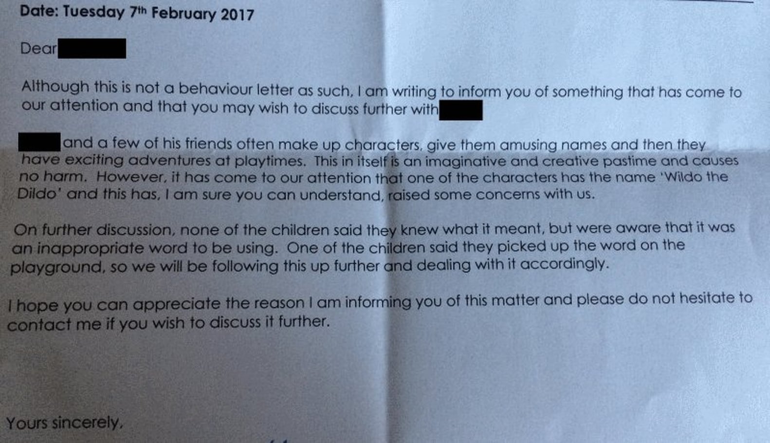 School Note About Kid's Inappropriate Imaginary Friend Name | PS Family