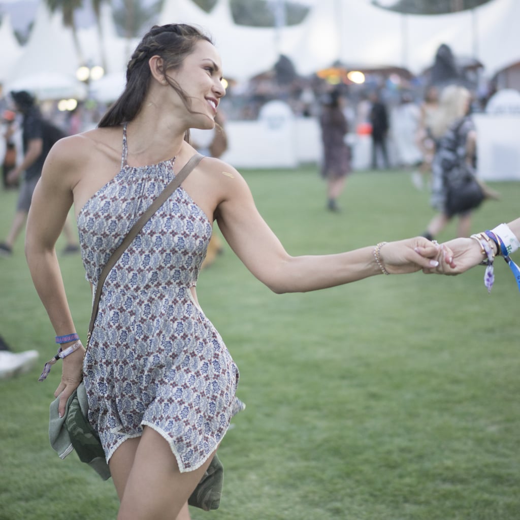 A romantic halter dress got played up by a braid and cutout details.