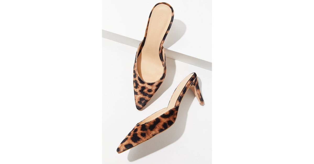 leopard print kitten heel mules