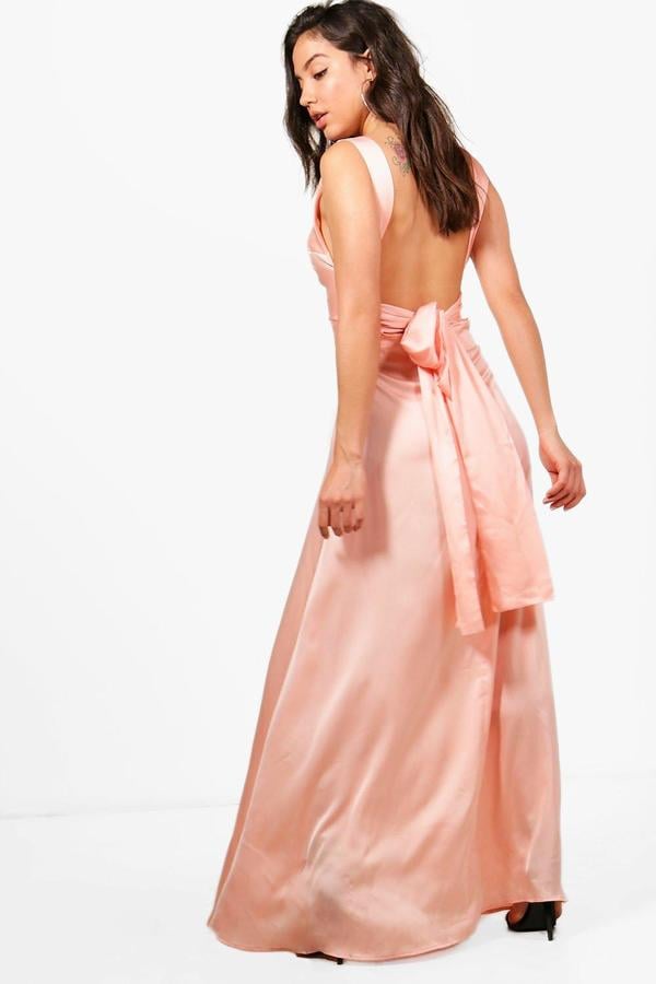 Boohoo Lottie Satin Bow Back Maxi Dress Meghan Markle's Bridesmaid