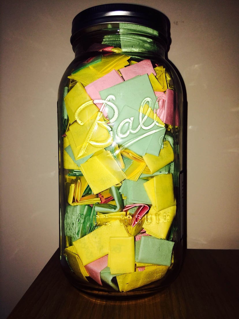 Jar full of shop notes for boyfriend