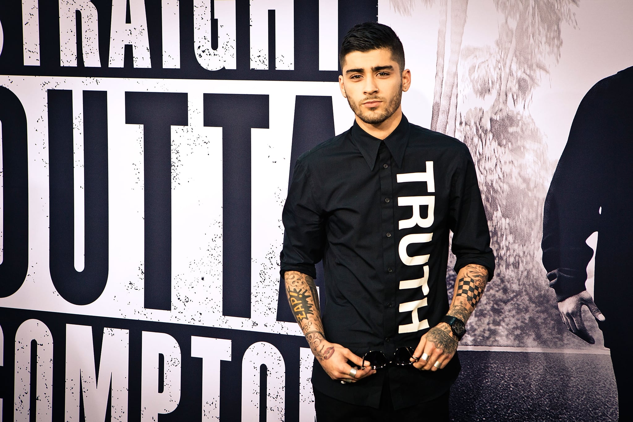 LOS ANGELES, CA - AUGUST 10:  (EDITOR'S NOTE: Image has been processed using digital filters) Zayn Malik arrives for Universal Pictures and Legendary Pictures' premiere of 