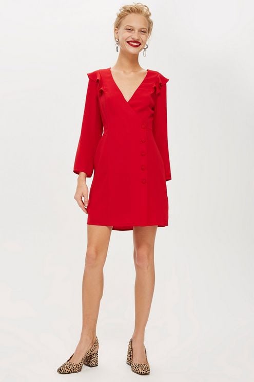 Topshop Button Wrap Mini Dress