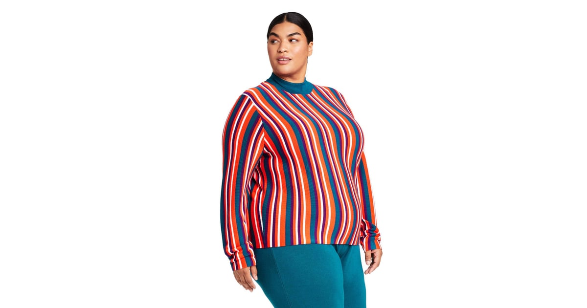 striped mock turtleneck sweater