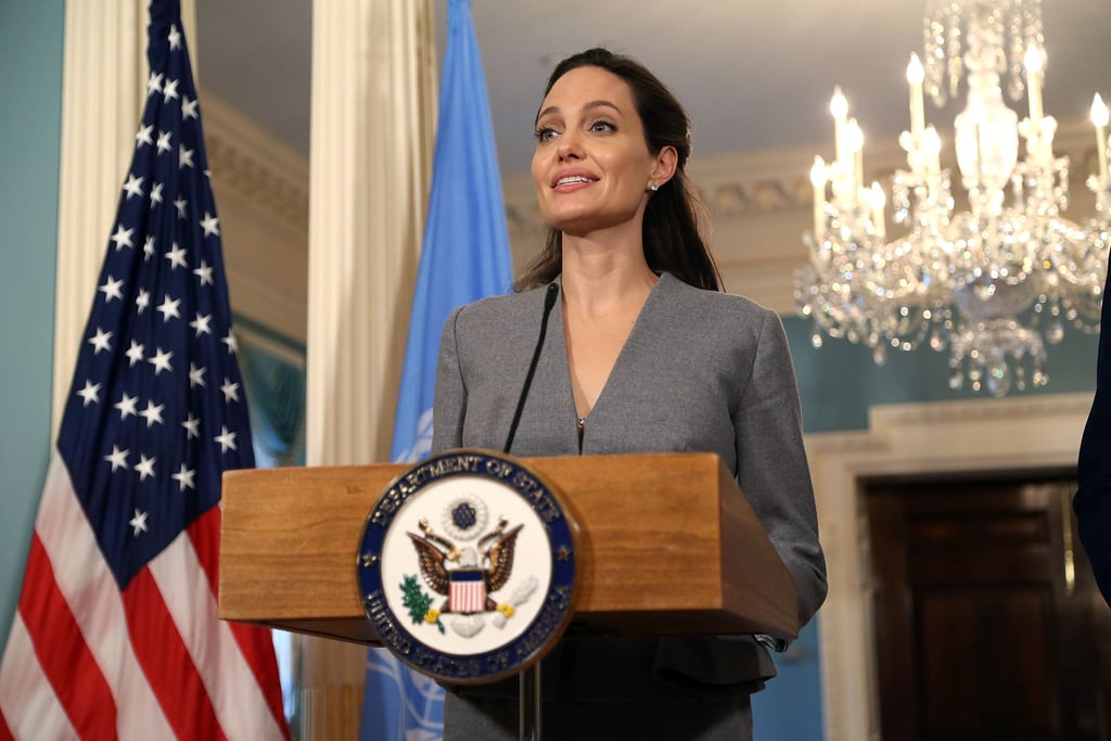 Angelina Jolie Gray Suit World Refugee Day June 2016