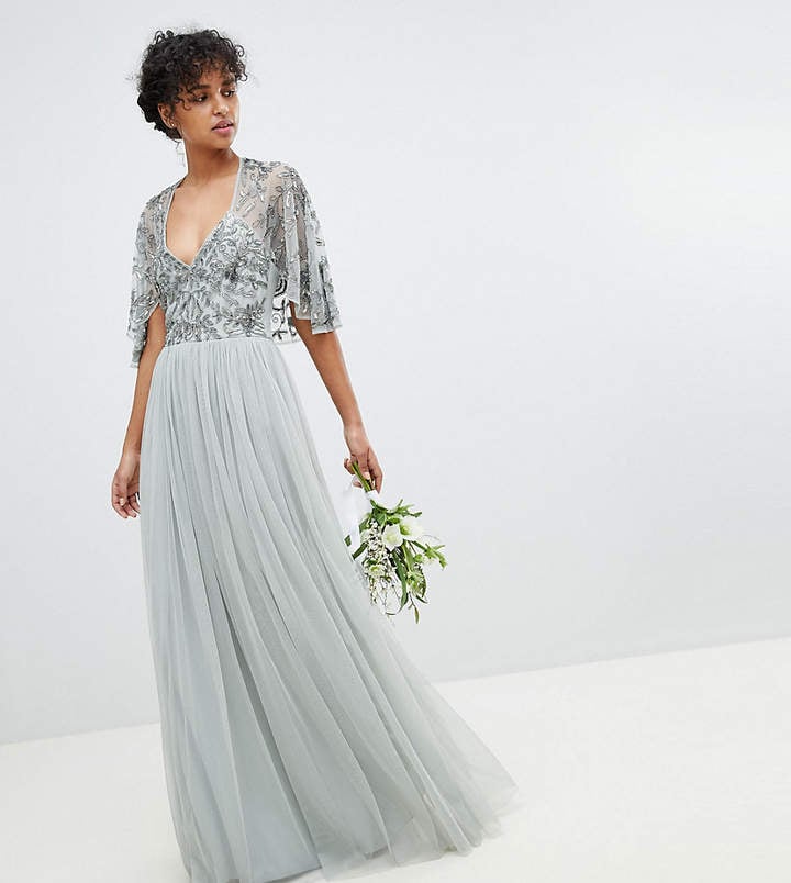 Maya Sequin Cape Tulle Skirt Maxi Bridesmaid Dress Looking For