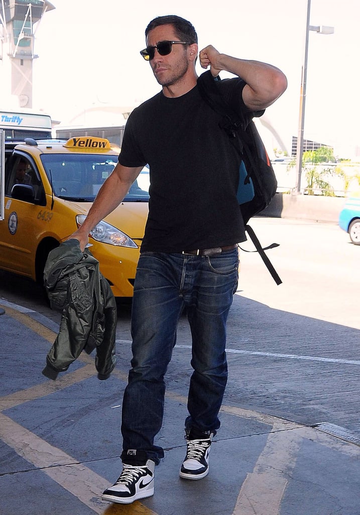 Jake Gyllenhaal looked rugged before he boarded a flight at LAX on Sunday.