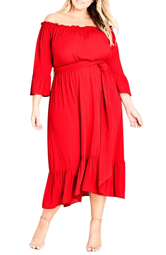 City Chic Off-the-Shoulder Midi Dress