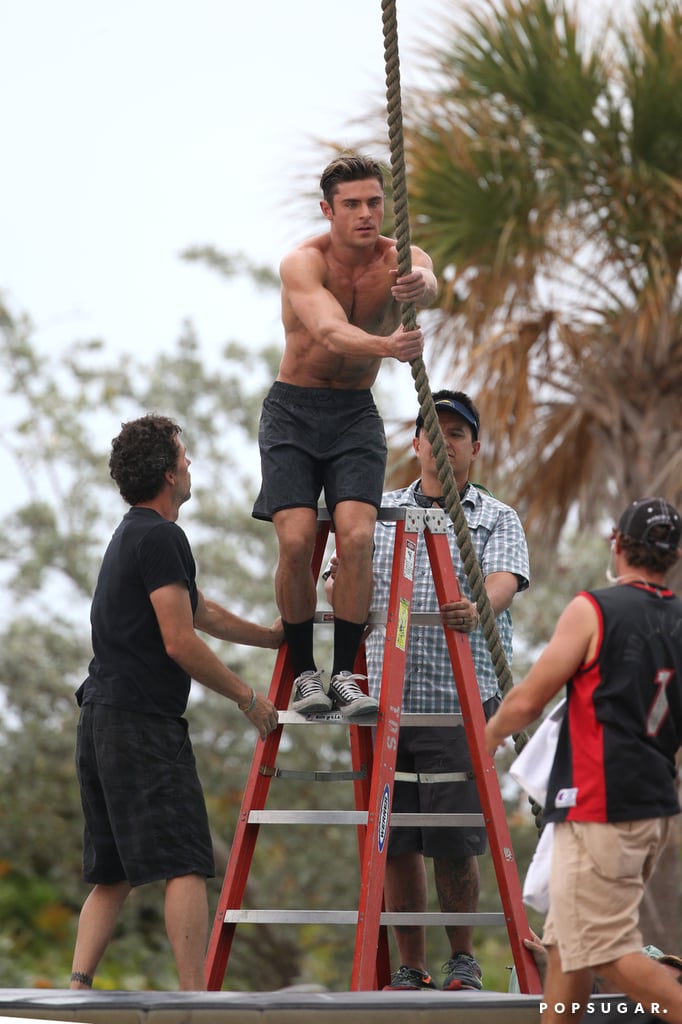 Zac Efron Shirtless Baywatch Movie Set Pictures