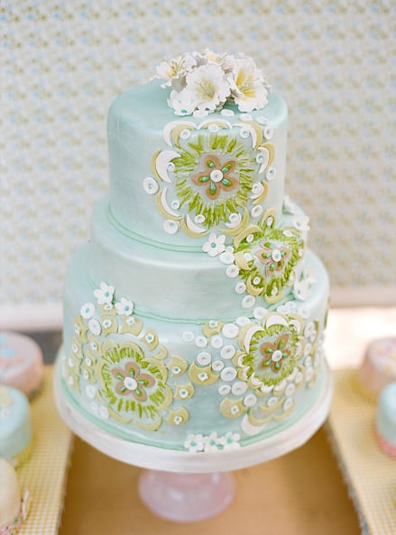 This cake may be blue, but its intricate flower detail makes it unbelievably romantic. 
Photo by Lisa Lefkowitz via Style Me Pretty