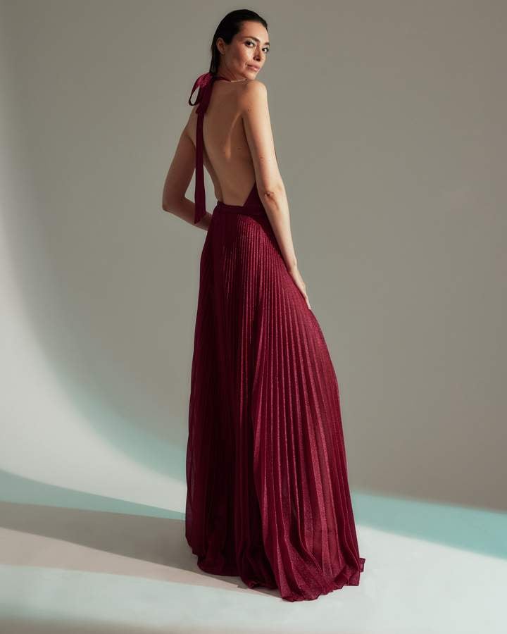 Halston x Netflix Chris Pleated Jersey Gown