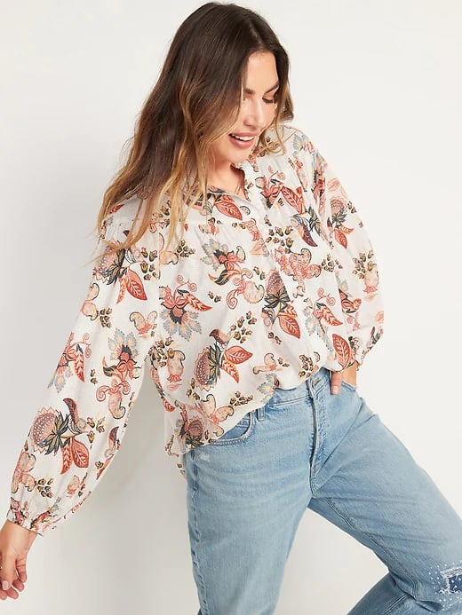 Old Navy Oversized Floral-Print Long-Sleeve Blouse