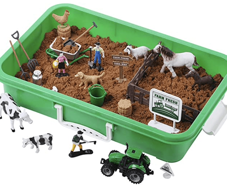 Farm-Themed Sensory Bin With Sand